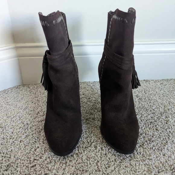 Coach Jessie Suede Silky Nappa Tassel Chestnut Brown Boots sz 7 - Picture 3 of 11